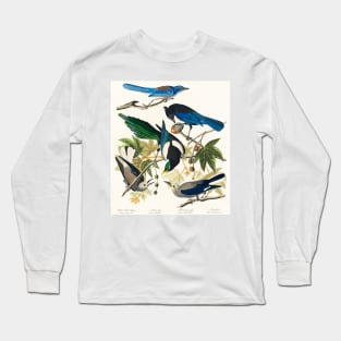 Yellow-Billed Magpie, Stellers Jay, Ultramarine Jay and Clark's Crow from Birds of America (1827) Long Sleeve T-Shirt